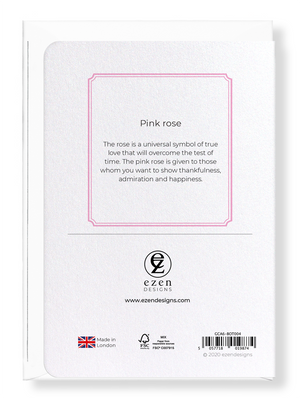 Ezen Designs - Pink rose - Greeting Card - Back