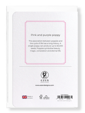 Ezen Designs - Pink and purple poppy - Greeting Card - Back