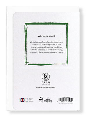 Ezen Designs - White peacock - Greeting Card - Back