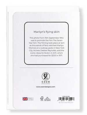 Ezen Designs - Marilyn's flying skirt - Greeting Card - Back