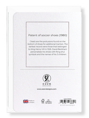 Ezen Designs - Patent of soccer shoes (1980) - Greeting Card - Back