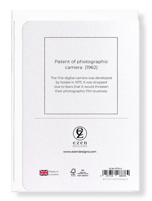 Ezen Designs - Patent of photographic camera  (1962) - Greeting Card - Back