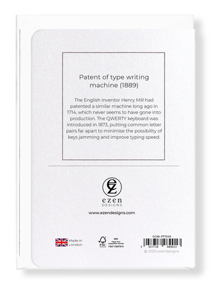 Ezen Designs - Patent of type writing machine (1889) - Greeting Card - Back