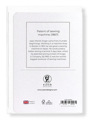 Ezen Designs - Patent of sewing machine (1867) - Greeting Card - Back