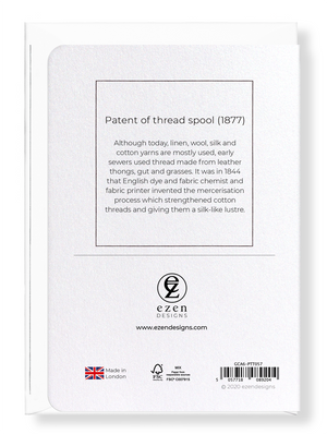 Ezen Designs - Patent of thread spool (1877) - Greeting Card - Back