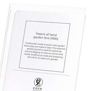 Patent of hand garden fork (1930) (Pack of 8 cards)