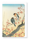 Ezen Designs - Bullfinches on flowering plum tree - Greeting Card - Front