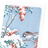 Sparrows on nandina (Pack of 8 cards)