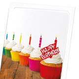 Rainbow of birthday cupcakes (Pack of 8 cards)