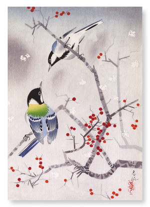 Birds on nandina (Pack of 2 prints)