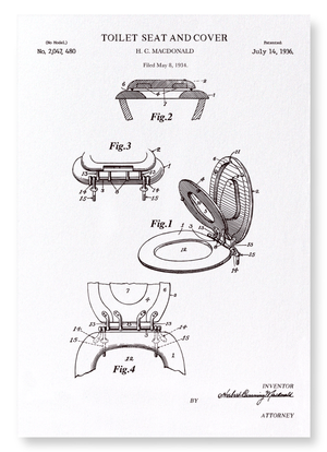 Patent of toilet seat and cover (1936) (Pack of 2 prints)