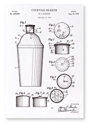 Patent of cocktail shaker (1937) (Pack of 2 prints)