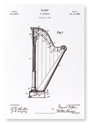 Patent of harp (1899) (Pack of 2 prints)