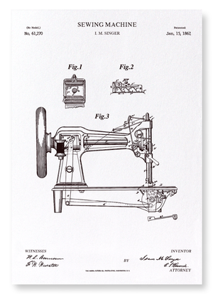 Patent of sewing machine (1867) (Pack of 2 prints)