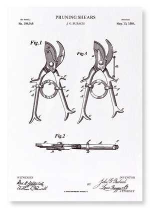 Patent of pruning shears (1884) (Pack of 2 prints)