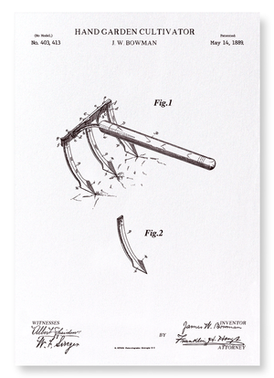 Patent of hand garden cultivator (1889) (Pack of 2 prints)