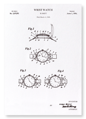 Patent of wristwatch (1954) (Pack of 2 prints)