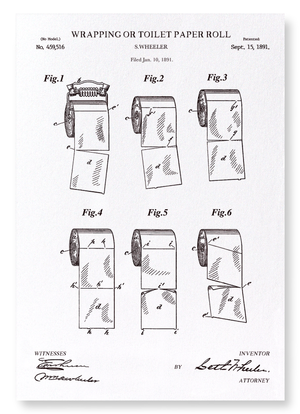 Patent of wrapping or toilet paper roll (1891) (Pack of 2 prints)