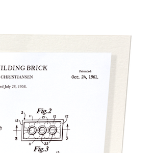 Patent of toy building brick (1961) (Pack of 2 prints)