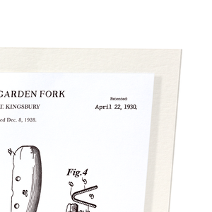 Patent of hand garden fork (1930) (Pack of 2 prints)